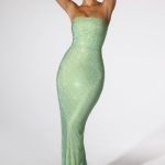 Embellished Strapless Evening Gown in Sage Green - Image 5