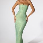 Embellished Strapless Evening Gown in Sage Green - Image 8