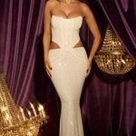 Embellished Cut-Out Draped Corset Gown in White