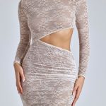 Lace Long Sleeve Maxi Dress in Ivory - Image 4