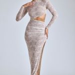 Lace Long Sleeve Maxi Dress in Ivory - Image 9