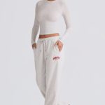 Mid-Rise Wide-Leg Joggers in Grey Marl - Image 6