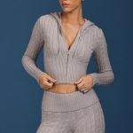 Cable-Knit Zip-Up Hoodie in Grey Marl
