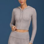 Cable-Knit Zip-Up Hoodie in Grey Marl - Image 6
