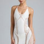 Embellished Halterneck Mini Dress in Ivory