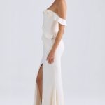 Off-Shoulder Ruffle-Trim Gown in Ivory - Image 3