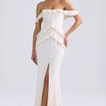 Off-Shoulder Ruffle-Trim Gown in Ivory - Image 4