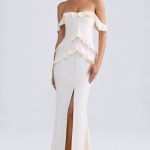 Off-Shoulder Ruffle-Trim Gown in Ivory - Image 5