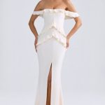 Off-Shoulder Ruffle-Trim Gown in Ivory - Image 6