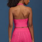 Cable-Knit Halterneck Crop Top in Hot Pink - Image 2