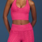 Cable-Knit Halterneck Crop Top in Hot Pink - Image 4
