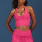 Cable-Knit Halterneck Crop Top in Hot Pink - Image 7