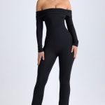 Tall Modal Off-Shoulder Ruched Jumpsuit in Black