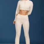 Cable-Knit Flared Trousers in Cream