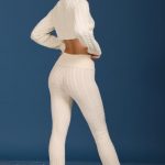 Cable-Knit Flared Trousers in Cream - Image 2