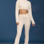 Cable-Knit Flared Trousers in Cream - Image 6