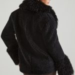 Shearling Coat with Large Front Pockets in Black - Image 2