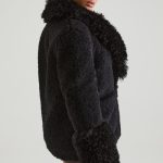 Shearling Coat with Large Front Pockets in Black - Image 3