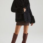 Shearling Coat with Large Front Pockets in Black - Image 9