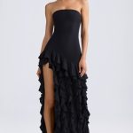 Ruffle-Trim Strapless Gown in Black - Image 4