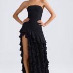 Ruffle-Trim Strapless Gown in Black - Image 7
