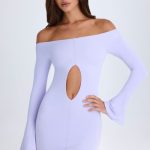 Off-Shoulder Cut-Out Mini Dress in Soft Lilac