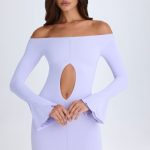 Off-Shoulder Cut-Out Mini Dress in Soft Lilac - Image 7