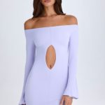 Off-Shoulder Cut-Out Mini Dress in Soft Lilac - Image 8
