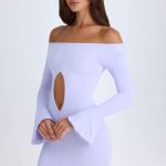 Off-Shoulder Cut-Out Mini Dress in Soft Lilac - Image 9