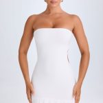 Ruffle-Trim Cut-Out Bandeau Mini Dress in White