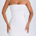 Ruffle-Trim Cut-Out Bandeau Mini Dress in White - Image 4