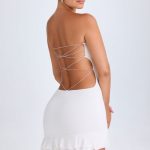 Ruffle-Trim Cut-Out Bandeau Mini Dress in White - Image 8