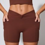 Twist Waist Mini Shorts with Pockets in Chocolate - Image 4