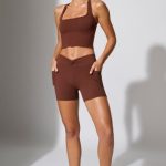Twist Waist Mini Shorts with Pockets in Chocolate - Image 7