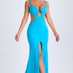 Ruffle-Appliqu?? Cut-Out Maxi Dress in Aqua Blue