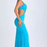 Ruffle-Appliqu?? Cut-Out Maxi Dress in Aqua Blue - Image 3