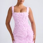 Floral-Appliqu?? Corset Mini Dress in Lilac