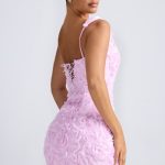 Floral-Appliqu?? Corset Mini Dress in Lilac - Image 3