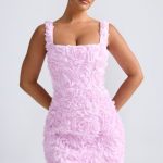 Floral-Appliqu?? Corset Mini Dress in Lilac - Image 5
