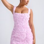 Floral-Appliqu?? Corset Mini Dress in Lilac - Image 6