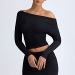 Modal One-Shoulder Ruched Top in Black