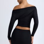 Modal One-Shoulder Ruched Top in Black - Image 2