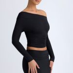 Modal One-Shoulder Ruched Top in Black - Image 3