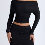 Modal One-Shoulder Ruched Top in Black - Image 4