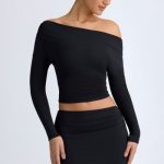 Modal One-Shoulder Ruched Top in Black - Image 6