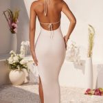 Plunge Cowl Neck Floor Length Dress in Ivory - Image 2