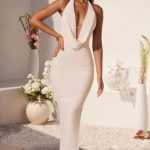 Plunge Cowl Neck Floor Length Dress in Ivory - Image 5