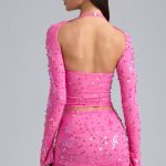Embellished Cut-Out Halterneck Top in Bubblegum Pink - Image 2