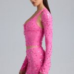 Embellished Cut-Out Halterneck Top in Bubblegum Pink - Image 3