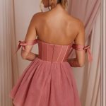 Off Shoulder Tulle Skirt Mini Dress in Terracotta - Image 2